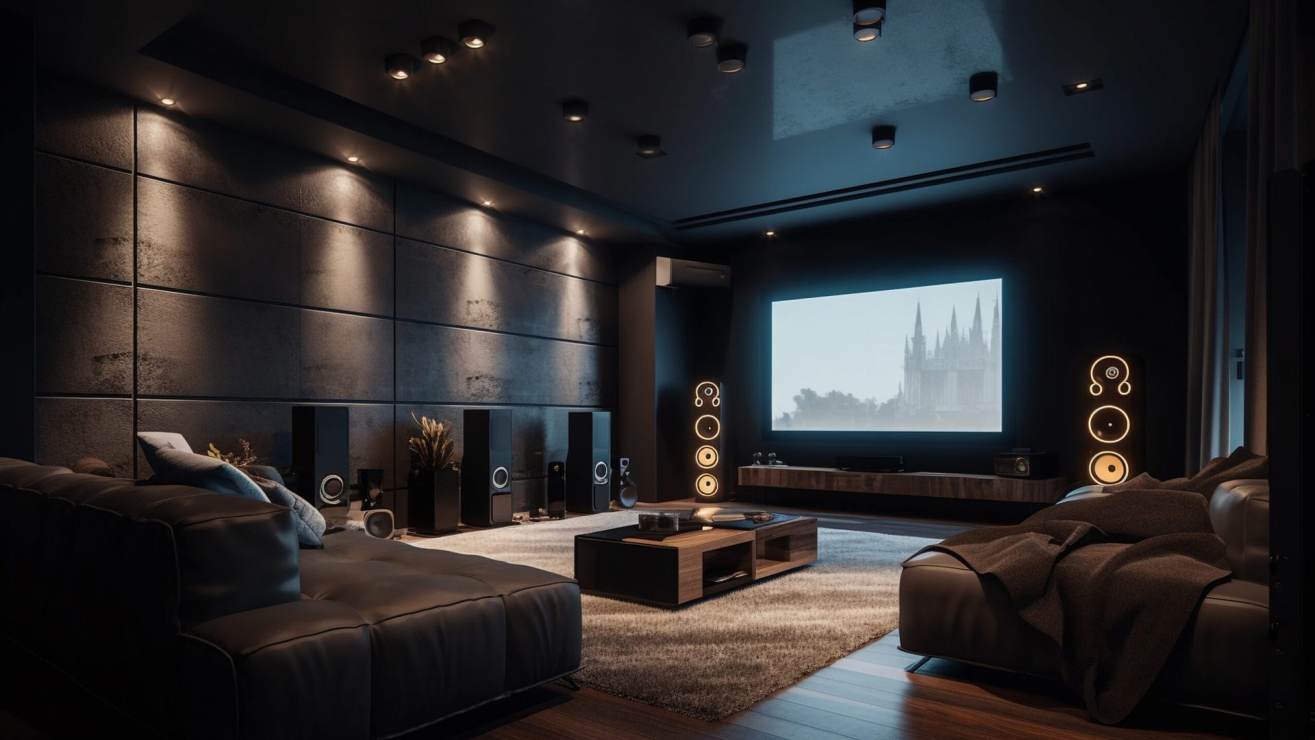 Modern loft apartment with bright blue decor and comfortable furnishings generated by artificial intelligence